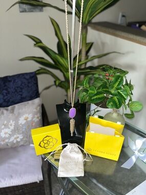 Kendra Scott Gold Long Necklace with Purple Pendant and Tassel